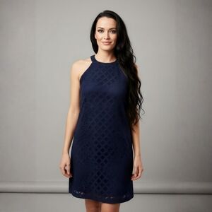 Lilly Pulitzer ✦ Navy Lace Halter Shift Dress ✦ Rayanne Fitted Above Knee XS EUC